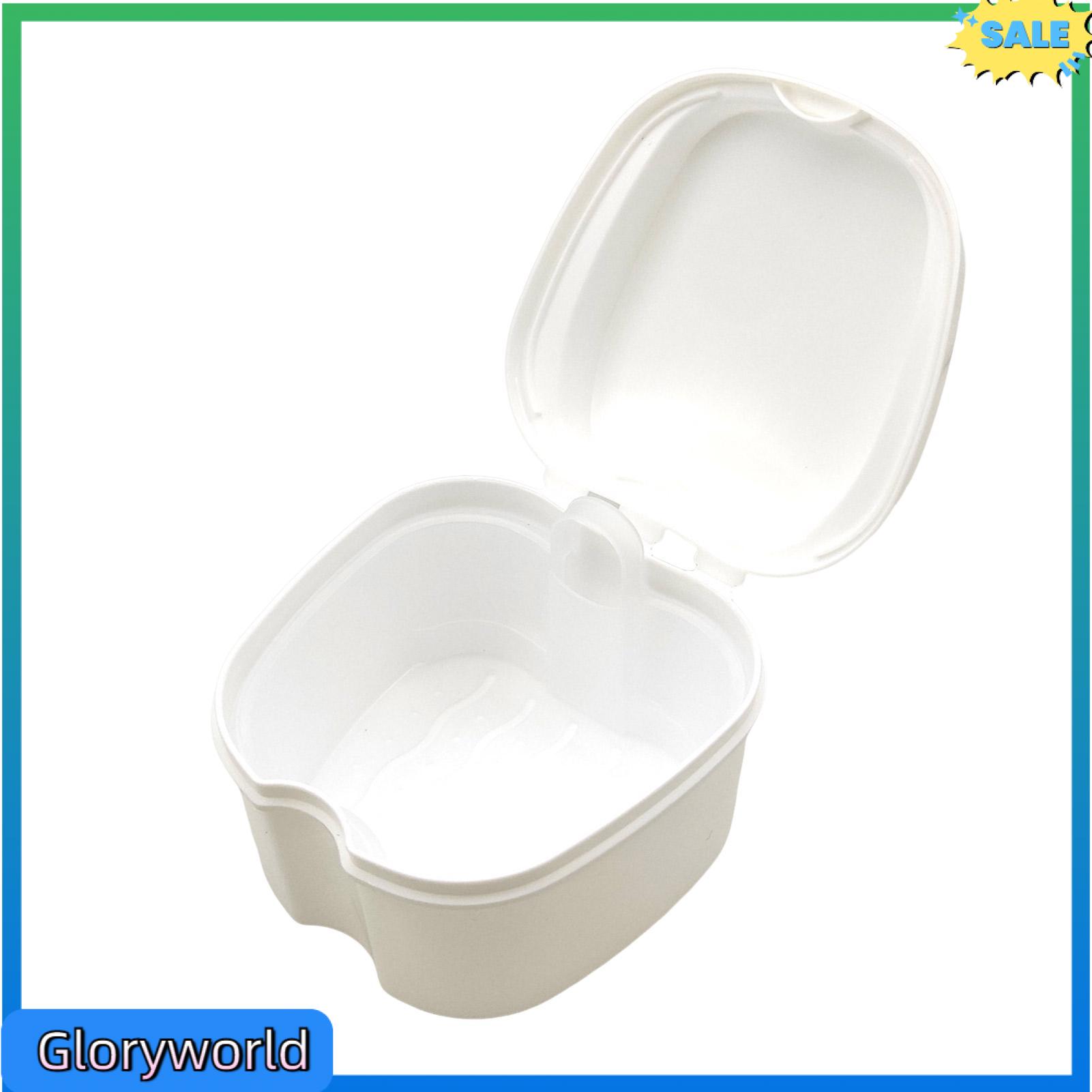Gloryworld Denture Case with Filter Basket Durable Denture Box Portable Denture Bath Box with Strainer Basket for Invisible Braces Retainers Dental Aligner Holder