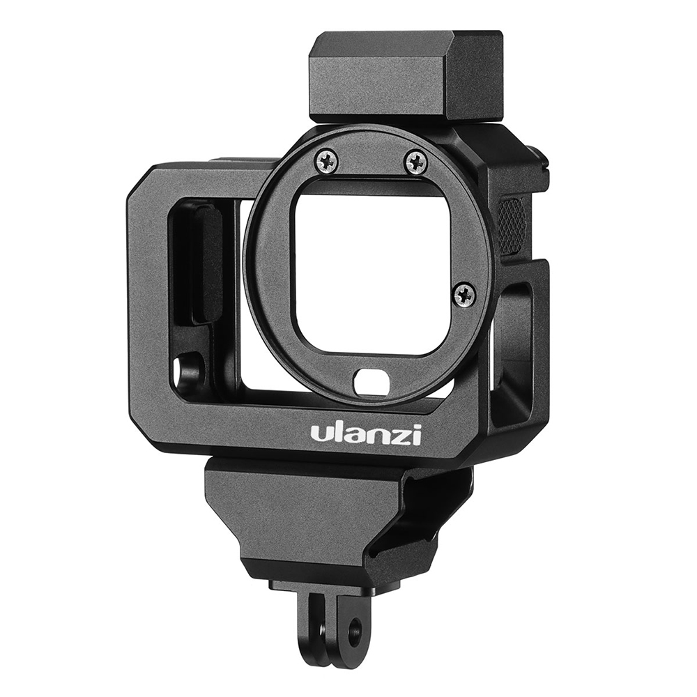 Ulanzi G8-5 การกระทำกล้องวิดีโอกรงเข้ากันได้กับ GoPro ฮีโร่ 8 สีดำ Vlog กรณีที่อยู่อาศัยอลูมิเนียมที่มีคู่เย็นรองเท้าภูเขา 52 มิลลิเมตรกรองอะแดปเตอร์