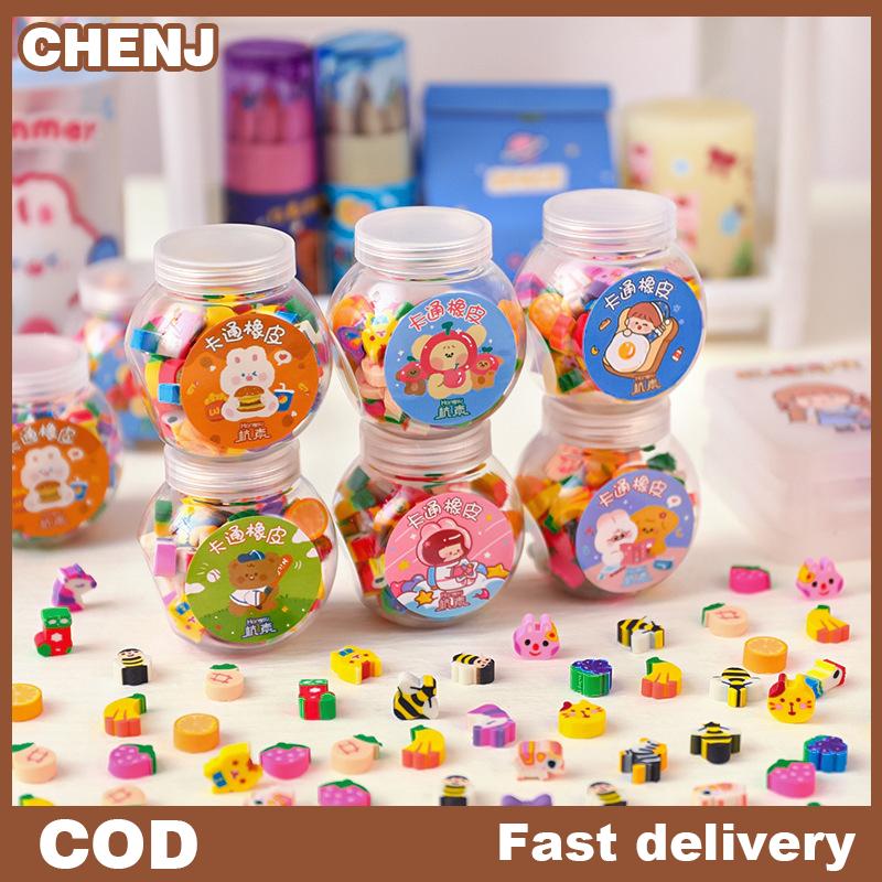 CHENJ 50PCS Cute Rubber Eraser Creative Animal Fruit Pencil Erasers Mini Kawaii Stationery Kids Student Office Supplies Cute Eraser