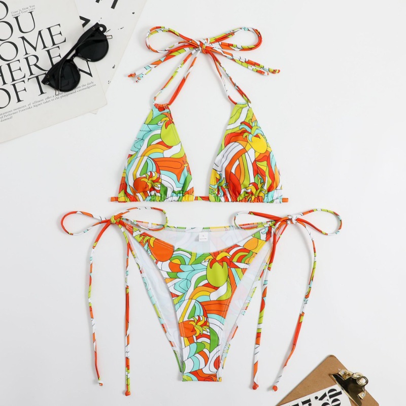 European and American New Sexy Split Neck Lace up Women's Bikini Beach Swimwear
