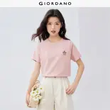 GIORDANO Nữ Áo thun 100% Cotton thêu đầu động vật cổ tròn tay ngắn thời trang mùa hè thường ngày 13325324