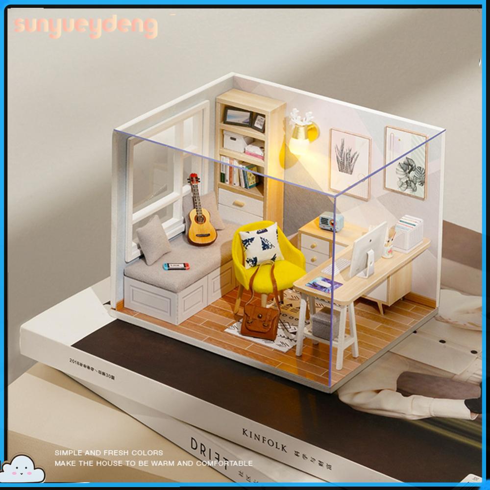 3D DIY Miniature Dollhouse Wooden Assembling Study Room Hut Handmade Room