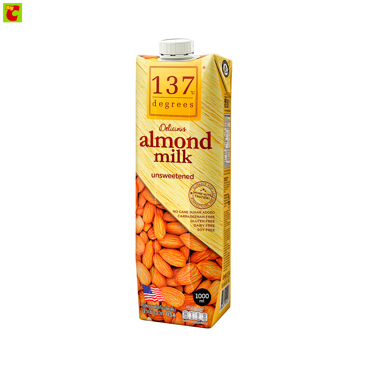 137 Degrees Uht Almond Milk, Unsweetened, 1000 Ml. ราคา 129 บาท*ส่งฟรี
