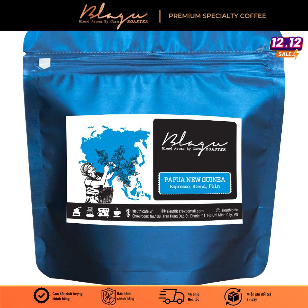 Cà phê blagu hạt đã rang papua new guinea light- medium 100g