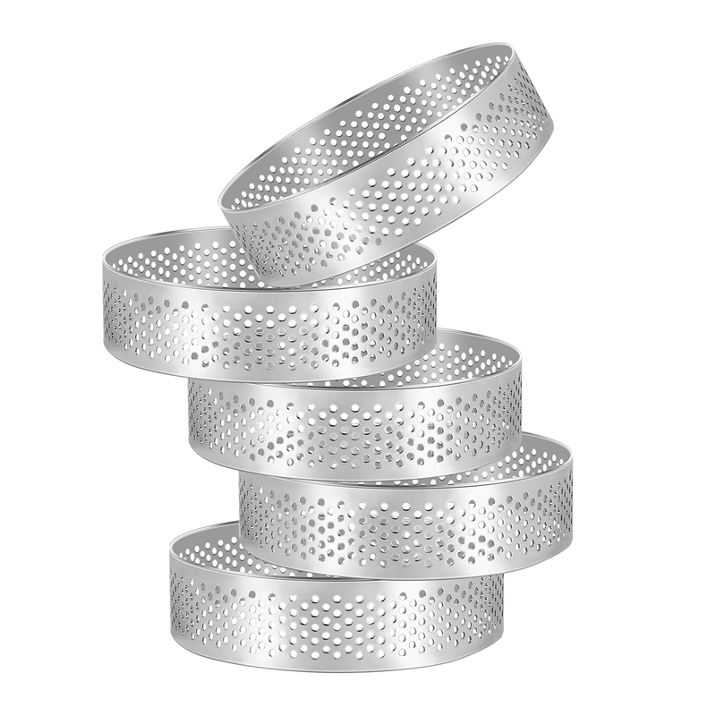 5 Pcs Circular Porous Tart Ring Bottom Tower Pie Cake Mould Heat-Resistant Perforated Cake Mousse Ring, 8cm