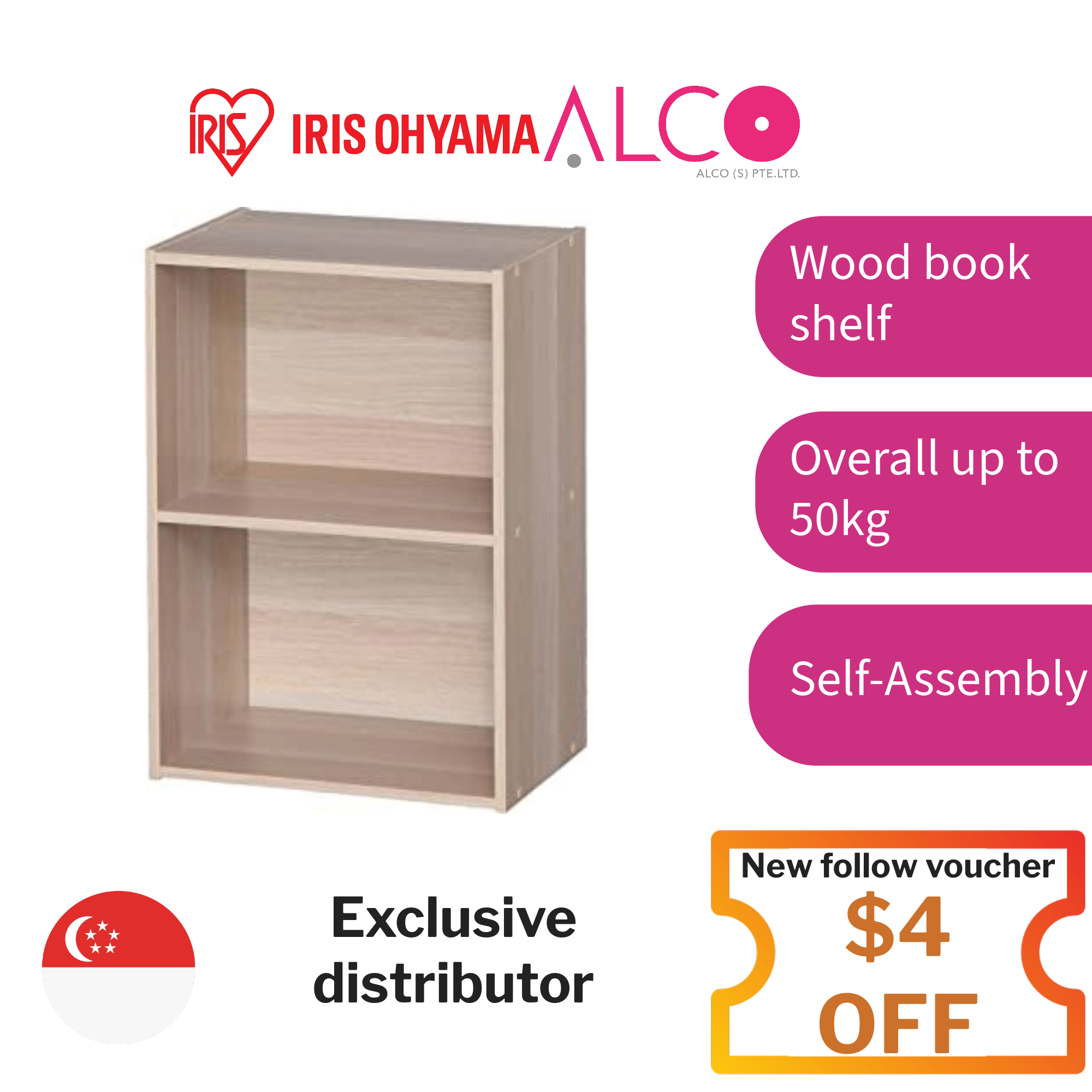 Iris Ohyama, Furniture Shelving Bookcase With 2 Hinged Doors And 4