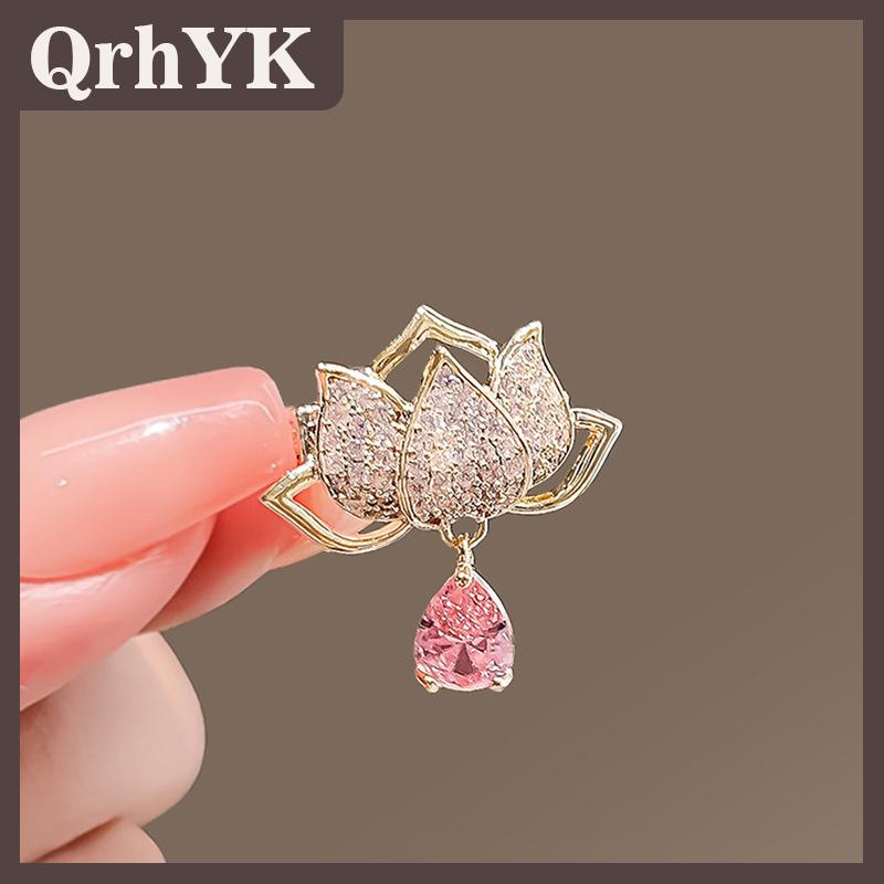 QrhYK Tinh Tế Trung Quốc Phong Cách Hoa Sen Trâm Cài Cho Phụ Nữ Cô Gái Cổ Điển Hoa Rhinestone Pins Tính Khí Sang Trọng Corsage Quà Tặng