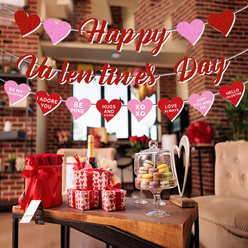 ธงราวตกแต่ง ธงแบนเนอร์ ธงวาเลนไทน์ ป้ายวาเลนไทน์ ป้ายหัวใจ Valentine's Day ธงราว ราคา 29 บาท*ส่งฟรี