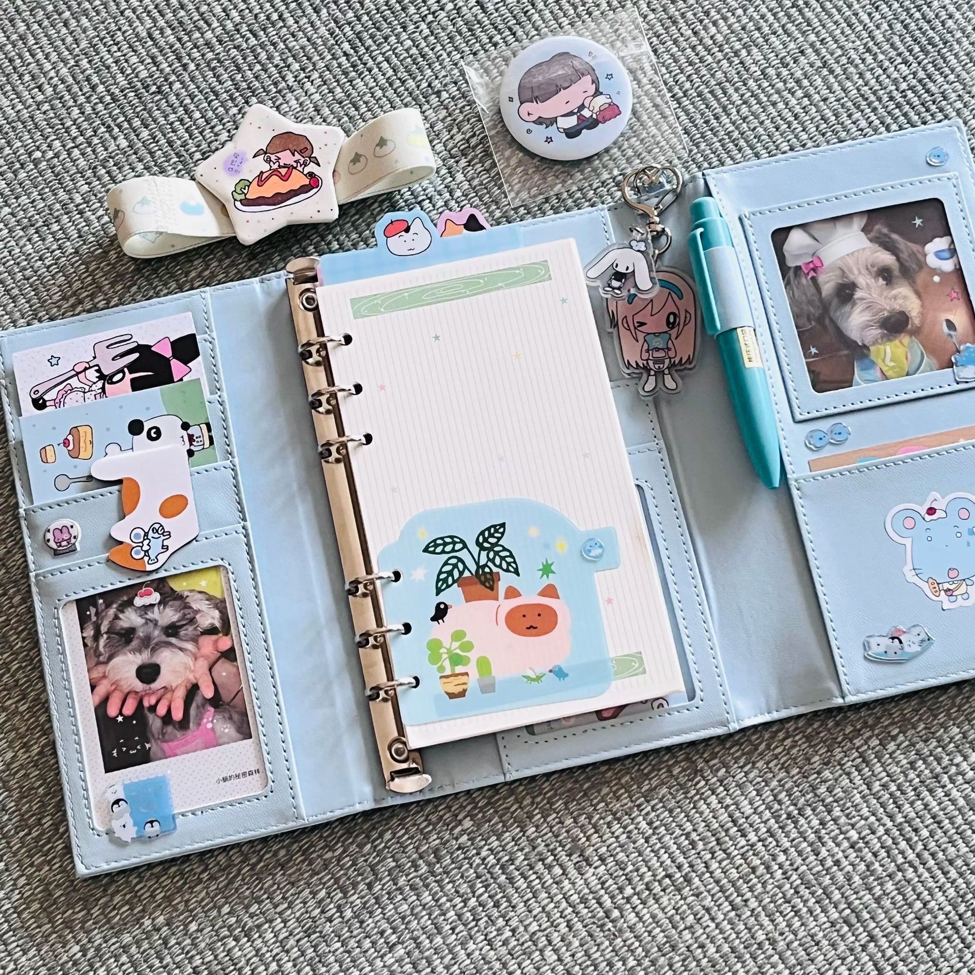Solid Color Three-Fold Window A6 Loose-Leaf Hand Ledger PU Leather Student Simple High-Value Notebook Schedule Notepad SDFF