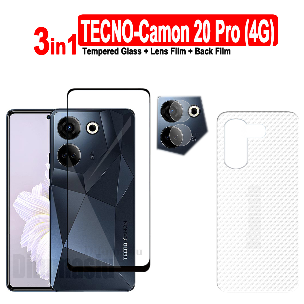 Tecno Camon 20 Kính cường lực chuyên nghiệp Tecno Camon 20 Pro Miếng dán màn hình Camon 20Pro bảo vệ ống kính máy ảnh bọc hoàn toàn màn hình kính 3in 1 sợi carbon miếng phim dán sau