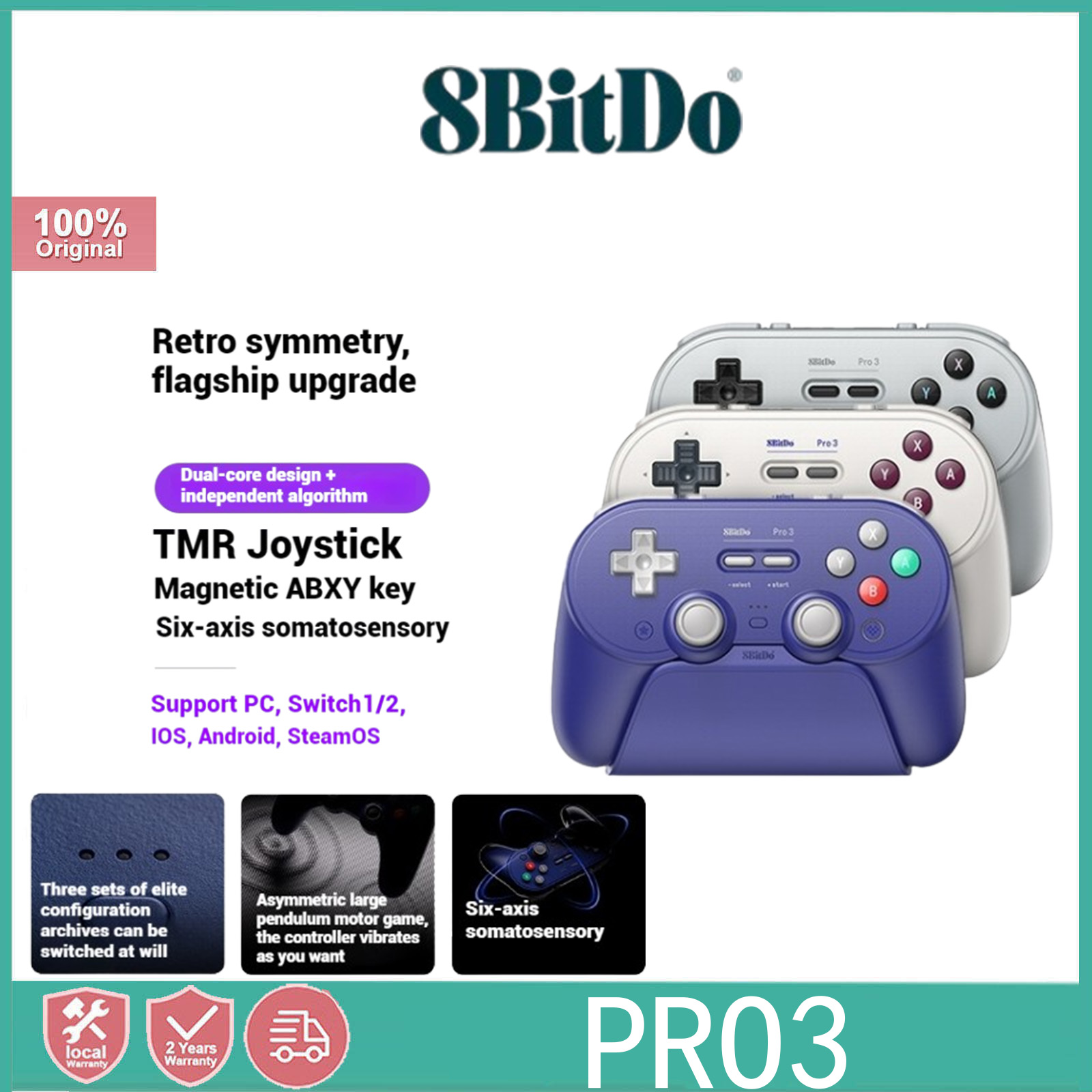 8BitDo Pro3 Bluetooth gamepad TMR split joystick Hall linear micro motion double cut trigger magnetic button automatic start stop low delay long battery life - ยี่ห้อ 8BitDo ราคา 2,005 บาท*ส่งฟรี