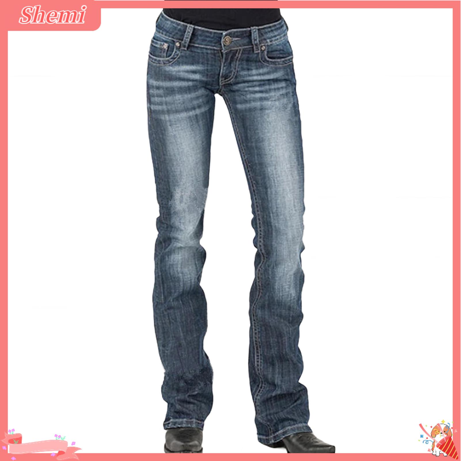 Shemi Chuông Dưới jeans cho phụ nữ giản dị vừa rộng Quần Ống Loe của phụ nữ căng quần bò ống loe Loe Quần denim cạp thấp chuông dưới ống suông thời trang theo xu hướng