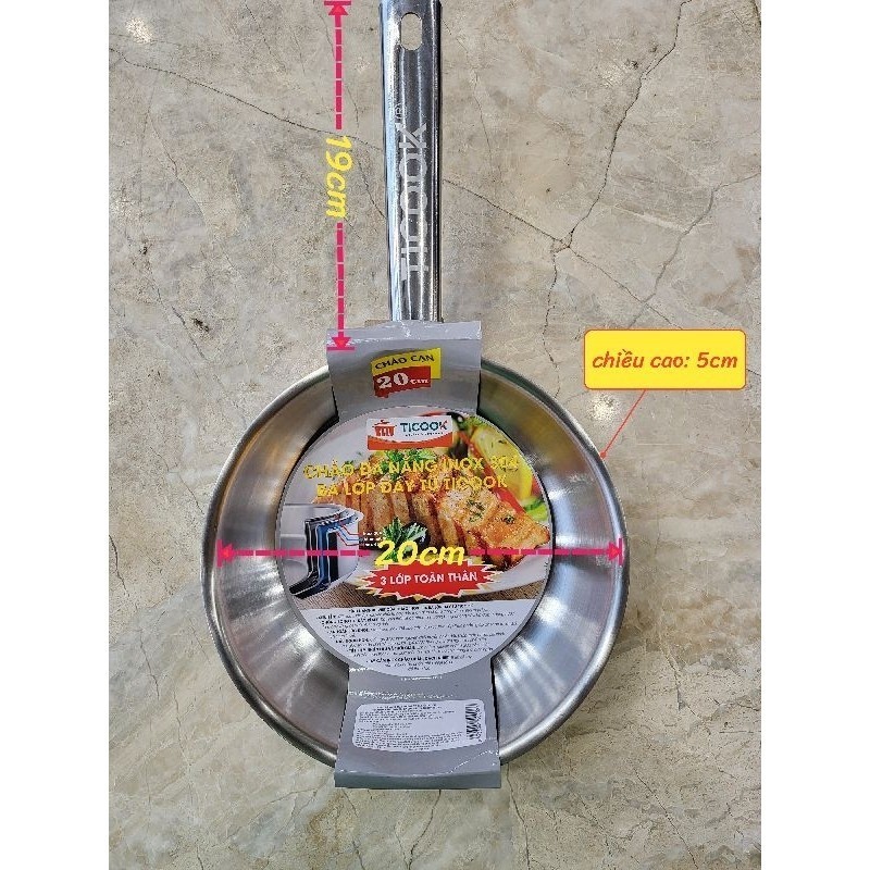 Chảo Đa Năng Inox 304 3 Lớp Đáy Từ Ticook Size 16cm 18cm 20cm 22cm 24cm 26cm 28cm30cm 32cm