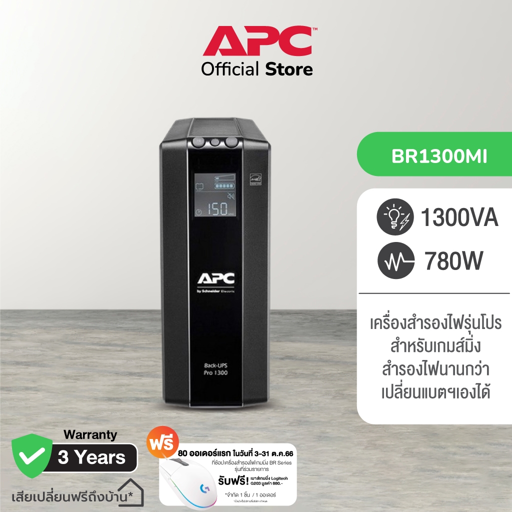 APC Back UPS Pro BR1300MI (1300VA/780WATT) มี AVR 8 IEC Outlets หน้าจอ LCD แจ้งเตือนสถานะ ราคา 14,500 บาท*ส่งฟรี