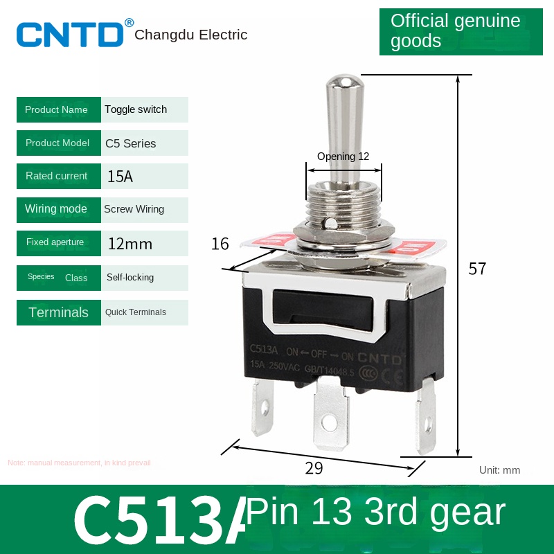 Công tắc gạt Loại Tự Khóa C513A Changde | tùy chọn C511A/C5R12A/C5R22B - Tự Phục Vị/Tự Khóa, 15A, Đa Dạng Model Cho Điều Khiển Công Nghiệp