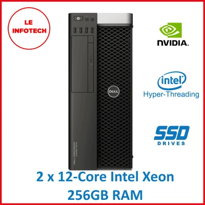 Dell Precision T7810 Desktop Workstation 2x12-Core Intel Xeon E5-2670v3 2.3GHz 32/64/128/256 GB DDR4 New 512GB SSD AMD 2GB GPU Win10Pro Used 90 Days Warranty - Leinfotech