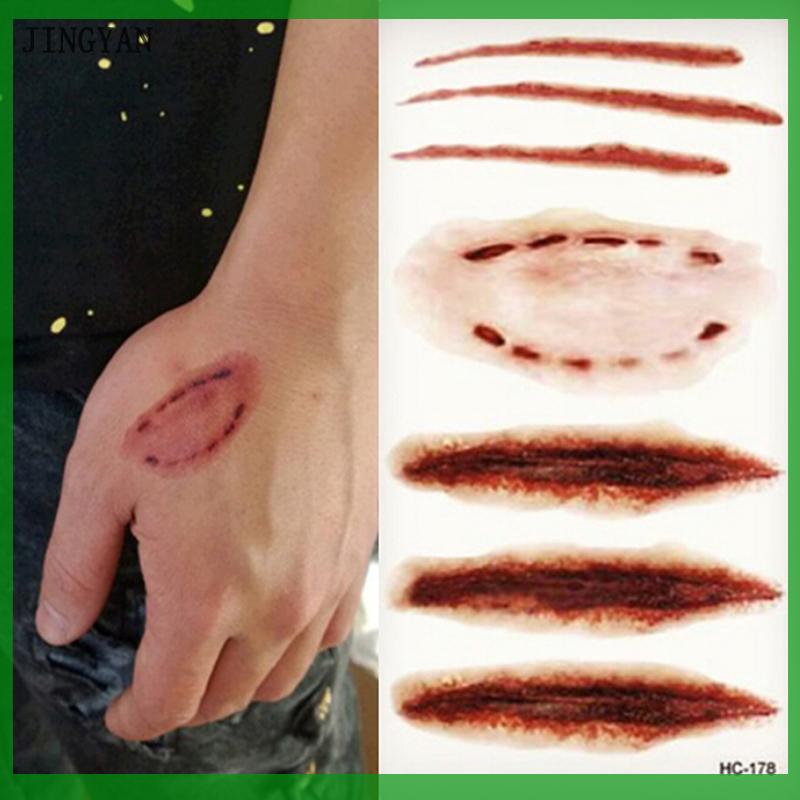 JINGYAN 2 Miếng dán hình xăm tạm thời không thấm nước vết thương vết sẹo máu Halloween
