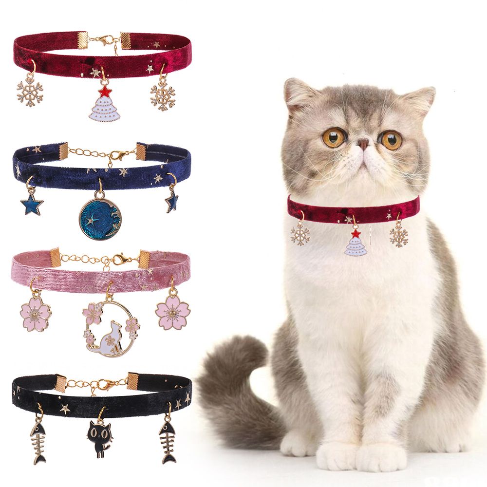 BG9T 1 PCS Phụ kiện thú cưng Soi rọi Bông tuyết Vòng cổ cho chó Có thể điều chỉnh Velvet Bronzing Star Cat Collar