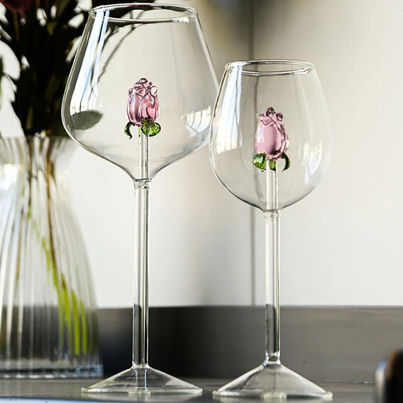 【BBIZMA】 Creative 3D Pink Glass Rose Build-In Red White Wine Glasses Cup Drinkware Goblet Champagne Flute Household Lovely Valentine Gift ราคา 384 บาท*ส่งฟรี