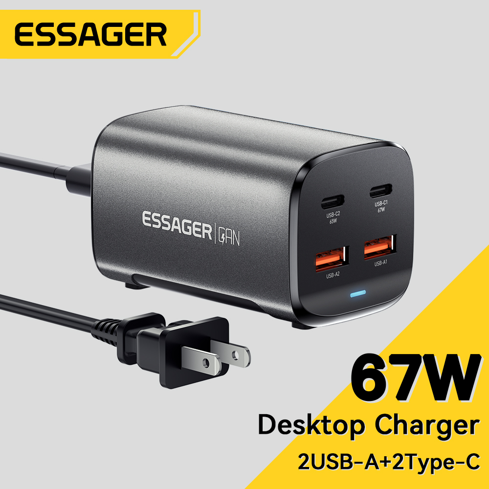 {hot} Essager PD 67W 2C2A GaN USBA Type C Charger Fast Charge QC 4.0 PD 3.0 Type C Multi-device Comp