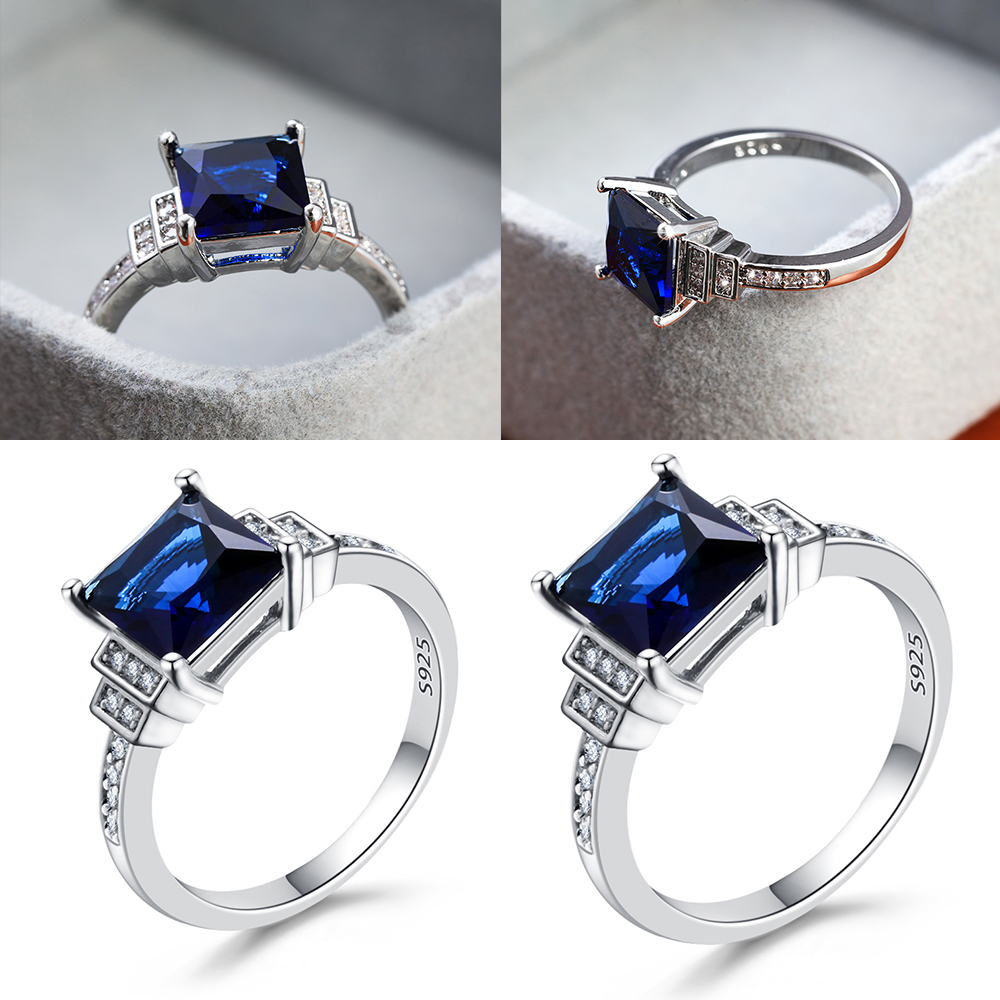 Cptkue Đơn Giản Kích Thước 6-10 Mạ Patinum Thời Trang Sapphire Nhẫn Zircon Trang Sức Nhẫn Cưới