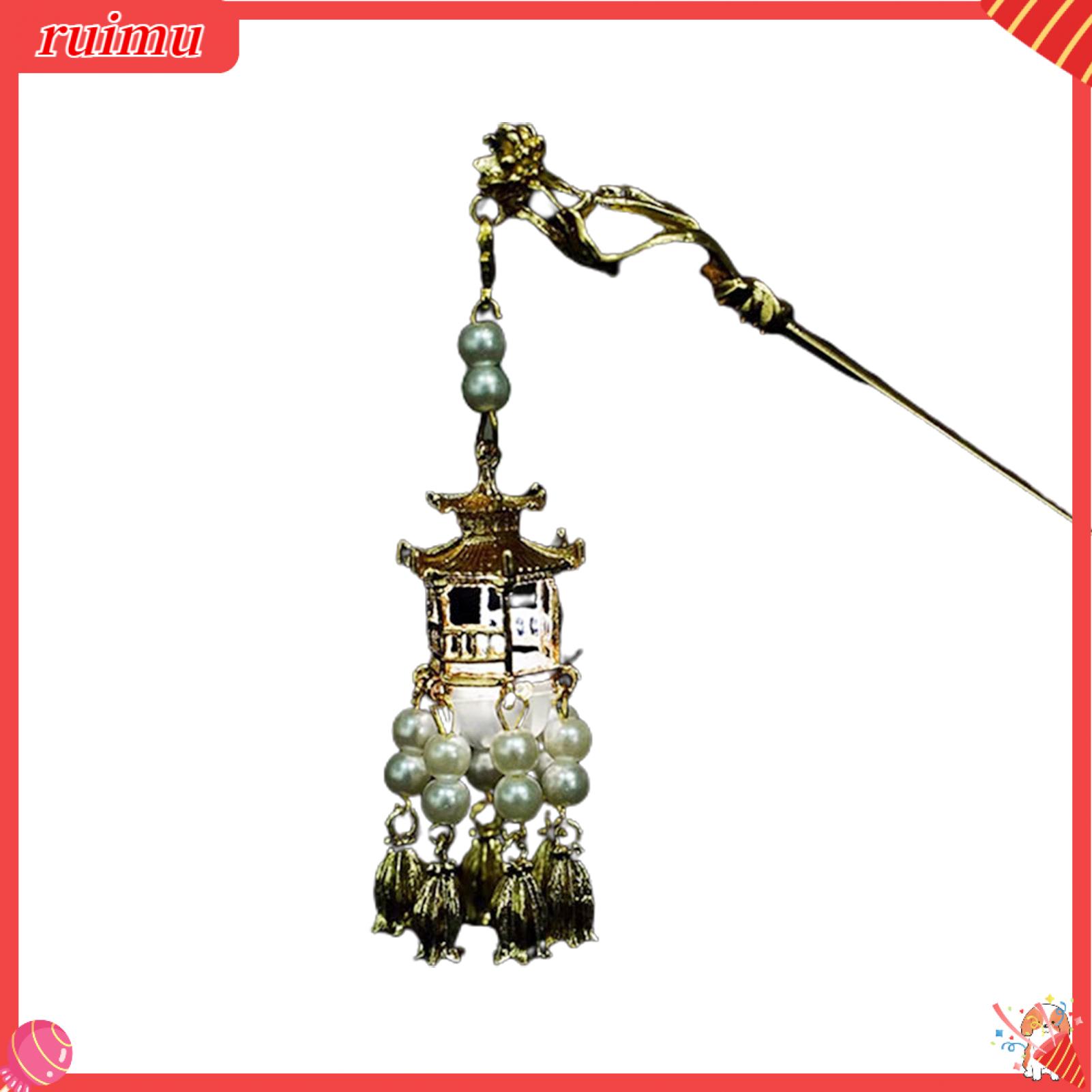 Ruimu Trâm cài tóc Trung Quốc Pavilion Sáng Cổ Điển Tay Hình Dạng ngọc trai giả Trang Trí Đèn Lồng Tóc Trọng Lượng Nhẹ ánh sáng ấm áp Phụ Nữ Kẹp Tóc Cho Hiệu Suất Hợp Thời Trang Trâm cài tóc