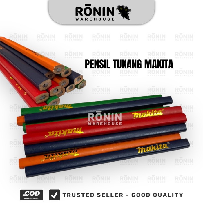 Pensil Tukang 12 pcs Kayu Bangunan Merah Biru Gesek Kertas MAKITA