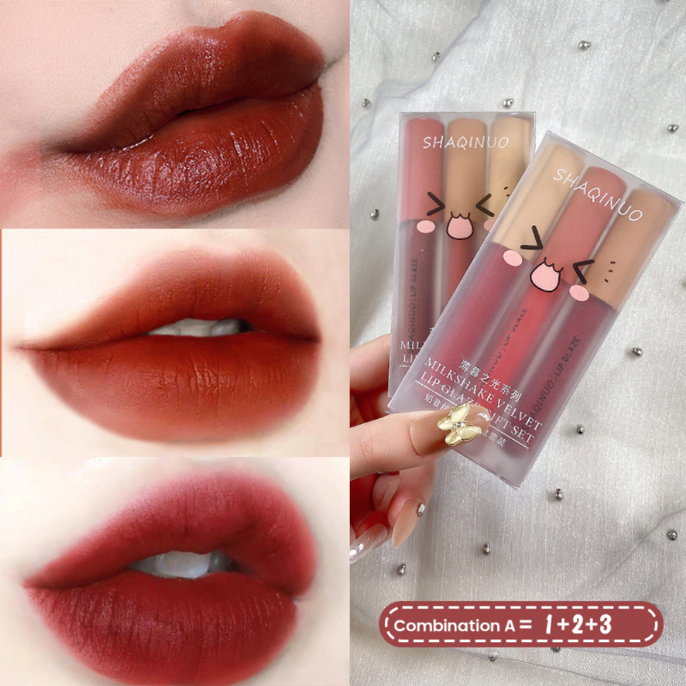 DUcare【Shipping Fast】 Matte Lipstick (1 Box 3 Lipsticks) Set ลิปเคลือบริมฝีปากลิปกลอสWaterproof Non-Stick Cupลิปสติกเคลือบกันน้ำคงทน Liptint ชุดลิปสำหรับแต่งหน้า Comestic