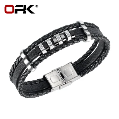 OPK Original Hip Hop Bracelet Niche Design Multi-Layer Woven Leather Bracelet Men's Jewelry
