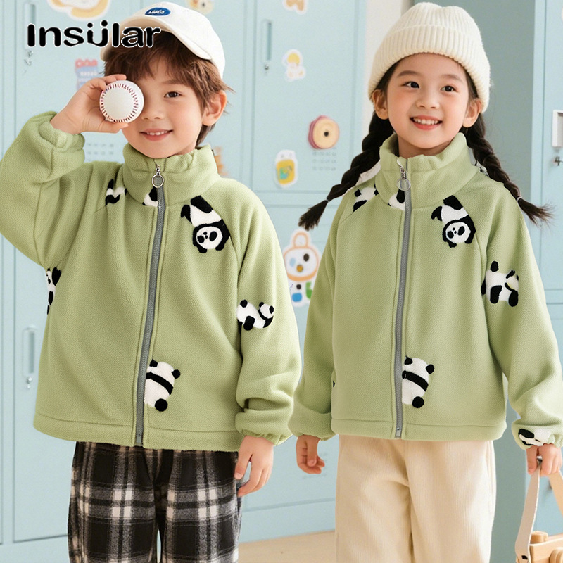 Insular đáng yêu trẻ em Zip-up áo khoác với thiết kế gấu trúc cho mùa xuân và mùa thu