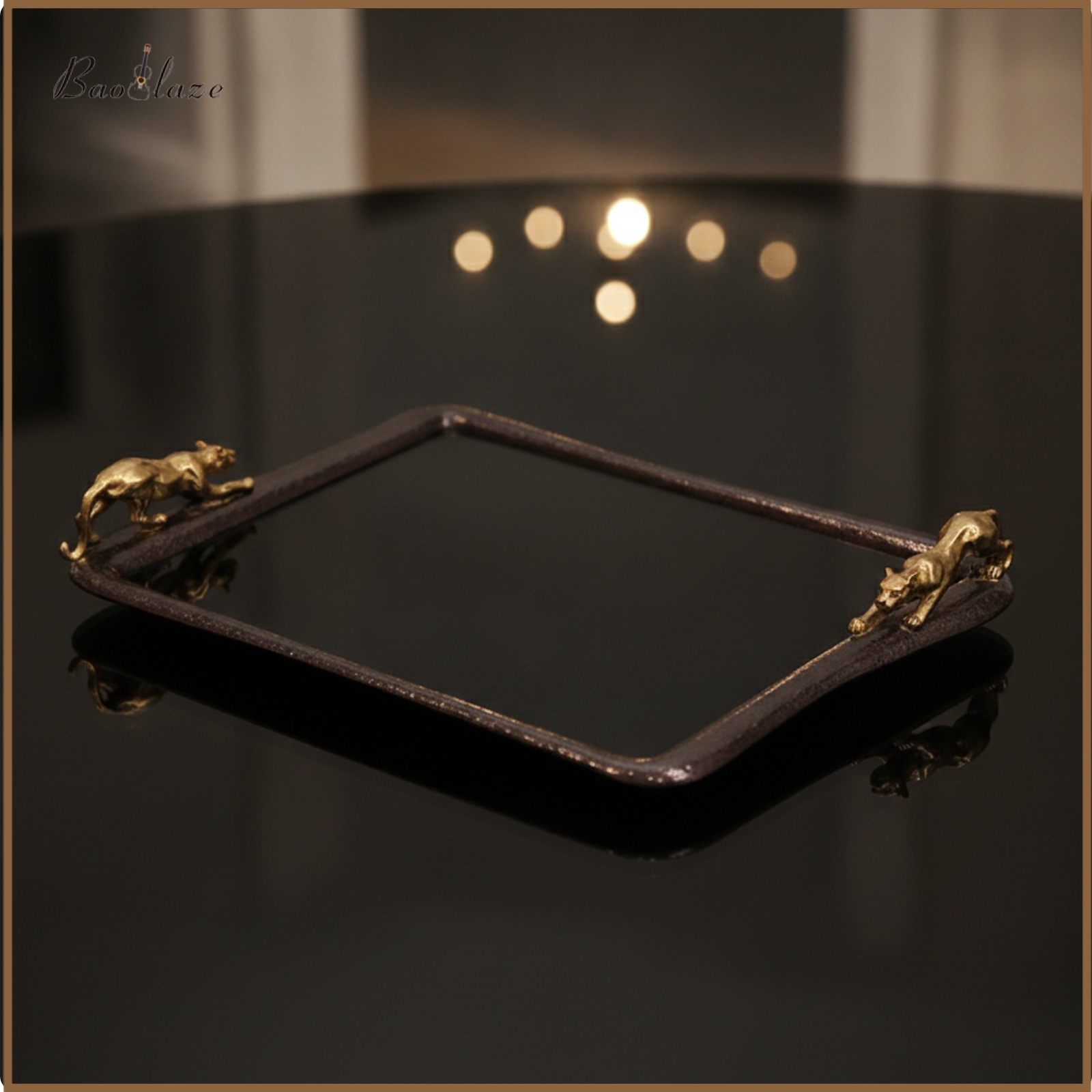 Baoblaze Rectangular Tray with Leopard Handles Gold Decorative Mirror Tray Luxe Sleek for Entryway Console ราคา 35,994 บาท*ส่งฟรี