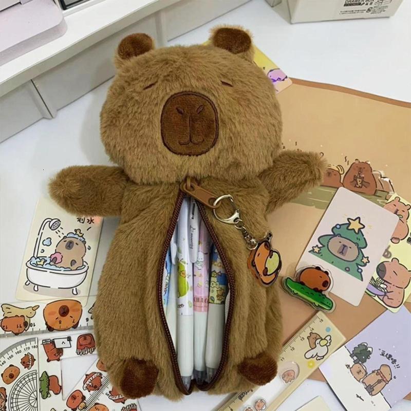 Lông capybara bút chì động vật trường hợp sức chứa lớn bút Túi bút tổ chức Túi Túi đựng đồ trang điểm du lịch cho sinh viên phụ nữ cô gái