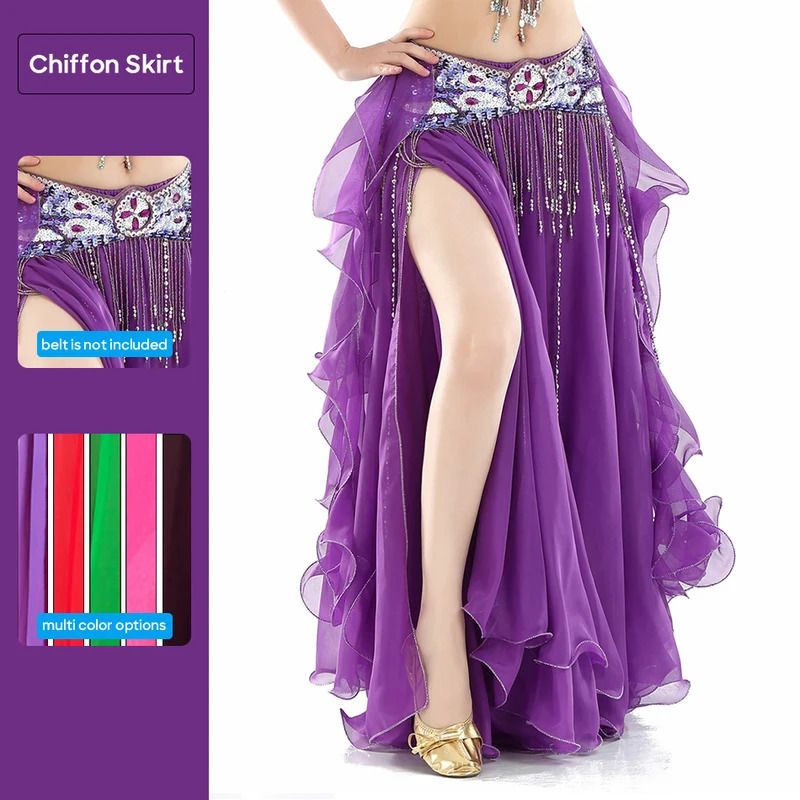 Belly dance váy voan cong Lá Đôi khe tai váy gạc váy cao Slit váy cho người lớn Phụ nữ thực hành hiệu suất