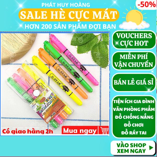Bộ 4 bút highlight, 4 bút dạ quang 4 màu 2 đầu Gstar chất lượng, giá rẻ , Bút highlight 2 đầu ,  Bút dạ quang 2 đầu , Set bút highlight , Bút dạ quang đủ màu, bút highlight, đồ dùng học tập,  Phát Huy Hoàng