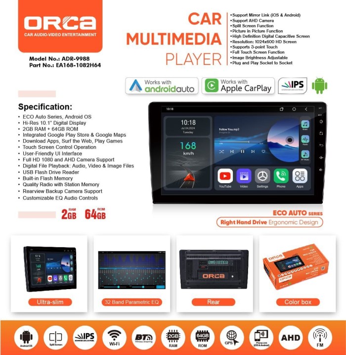 PROMO- HEAD UNIT TV 10″ INCH ORCA ADR-9988 ECO SERIES (2+16GB) NEW - Elvoir Store Harga 1,840,000 rupiah*Gratis Ongkir
