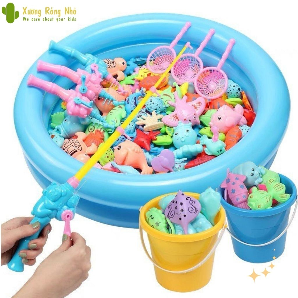 Bộ đồ chơi câu cá 28 chi tiết có gắn nam châm, phao tròn kèm bơm hơi cho trẻ xương rồng nhỏ