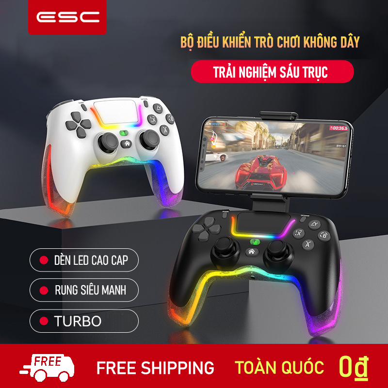 Tay cầm P07 LED RGB siêu rung - kết nối bluetooth hỗ trợ PC/Laptop/Smart Phone, Tay Cầm chơi game FO4 Dây wireless gamepad