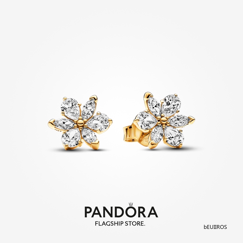 2023 New Pandora 14K Gold Plated Sparkling Herbarium Cluster Stud Earrings