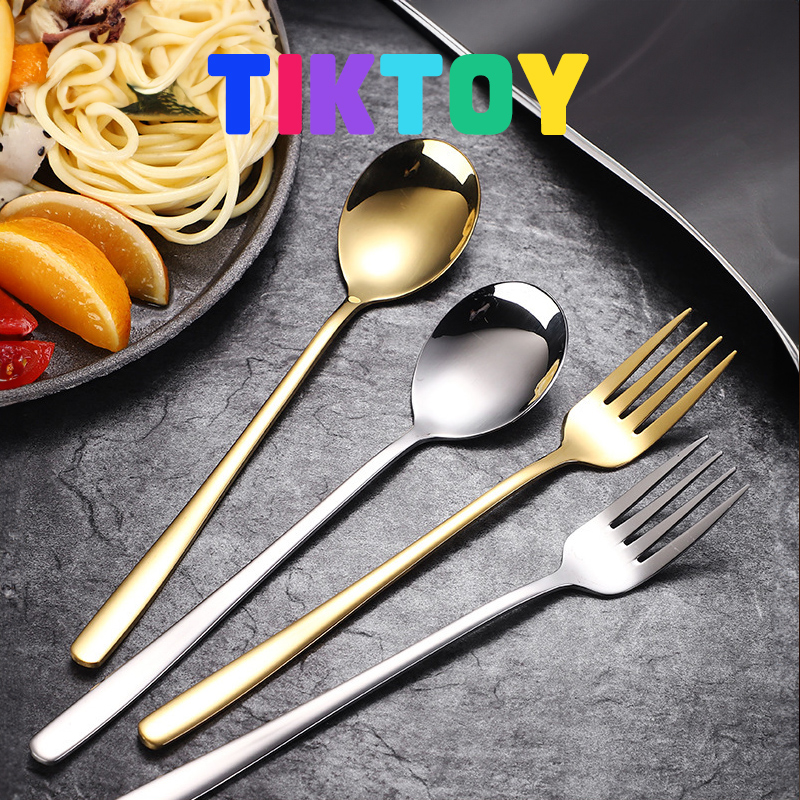TIKTOY 304สแตนเลส ช้อนส้อมสแตนเลส 1คู่ (ช้อน1คัน ส้อม1คัน) ช้อน ส้อม ช้อนส้อมเกาหลีปากกลมเนื้อหนาสแตนเลส 304 ช้อนส้อมเกาหลี ตะเกียบสแตนเลส ช้อนกลางเกาหลี ช้อนกาแฟสแตนเลส มีดสแตนเลส สินค้าพร้อมส่ง ราคา 4 บาท*ส่งฟรี