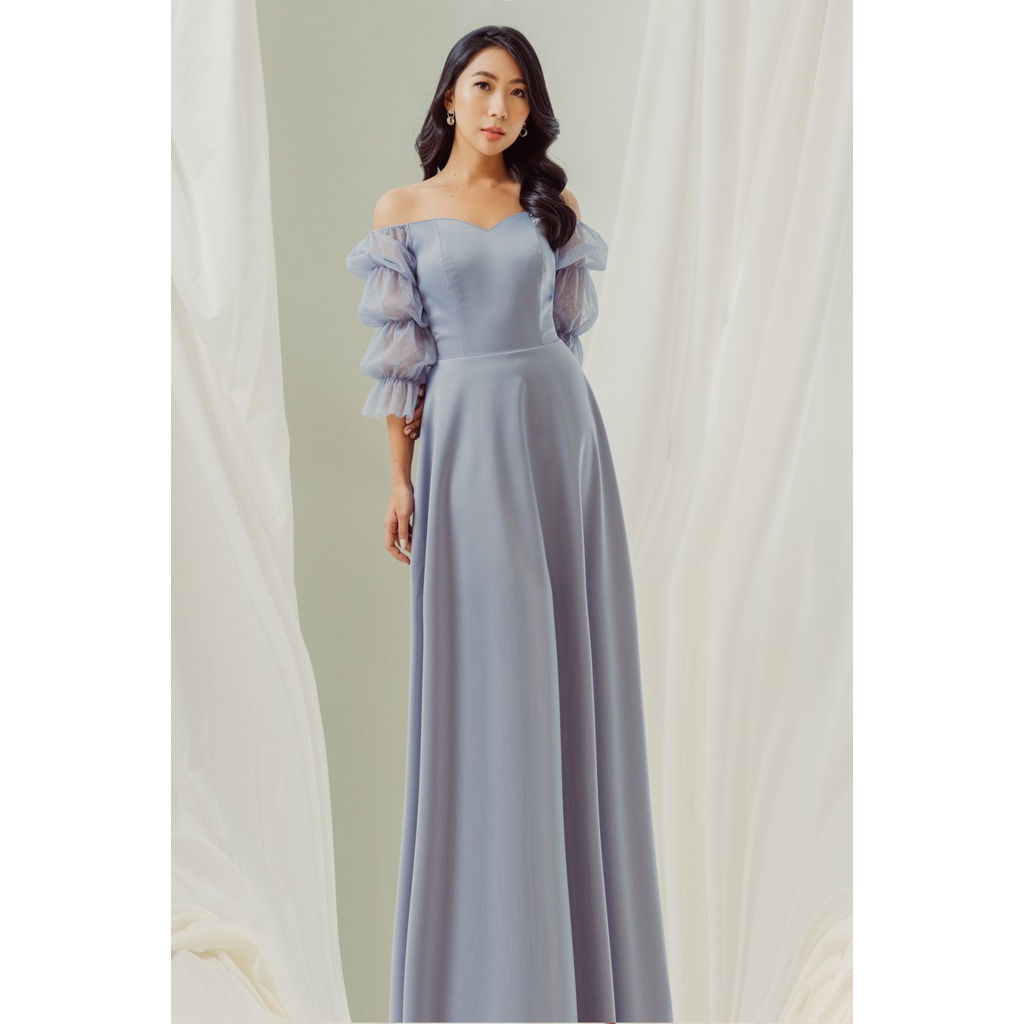 Karimadon Long Gown - Chiffon Overlay Bodice, Sequins Long Sleeve, Elegant  Bridal Maxi Dress | Lazada Philippines