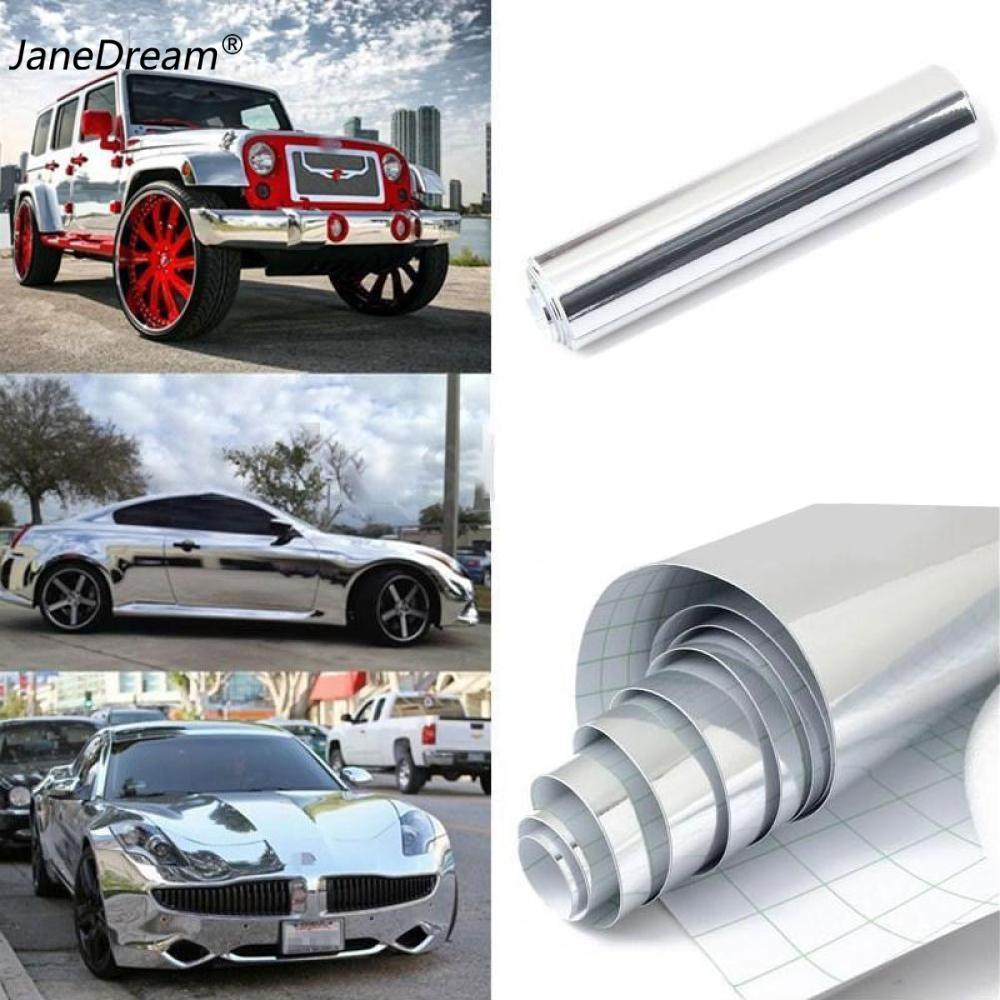 Janedream 152 Cm Bạc Mạ Crôm Tráng Gương Vinyl Màng Bọc Nhãn Dán Xe Tấm Đề-can Không Tạo Bọt Khí 8x60'