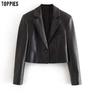 ZZOOI toppies black leather jacket womens short jacket 2020 fashion single button coat women outwear thumbnail
