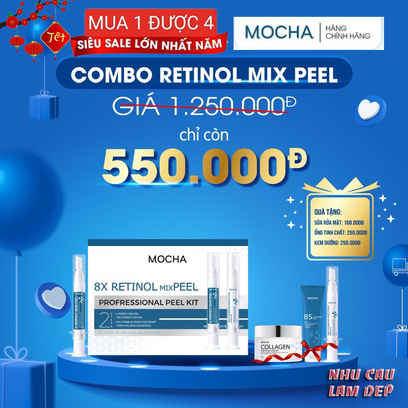 (Mua 1 Tặng 3) Peel Da Vi Tảo Mix retinol, Tái Tạo Da Sinh Học MOCHA