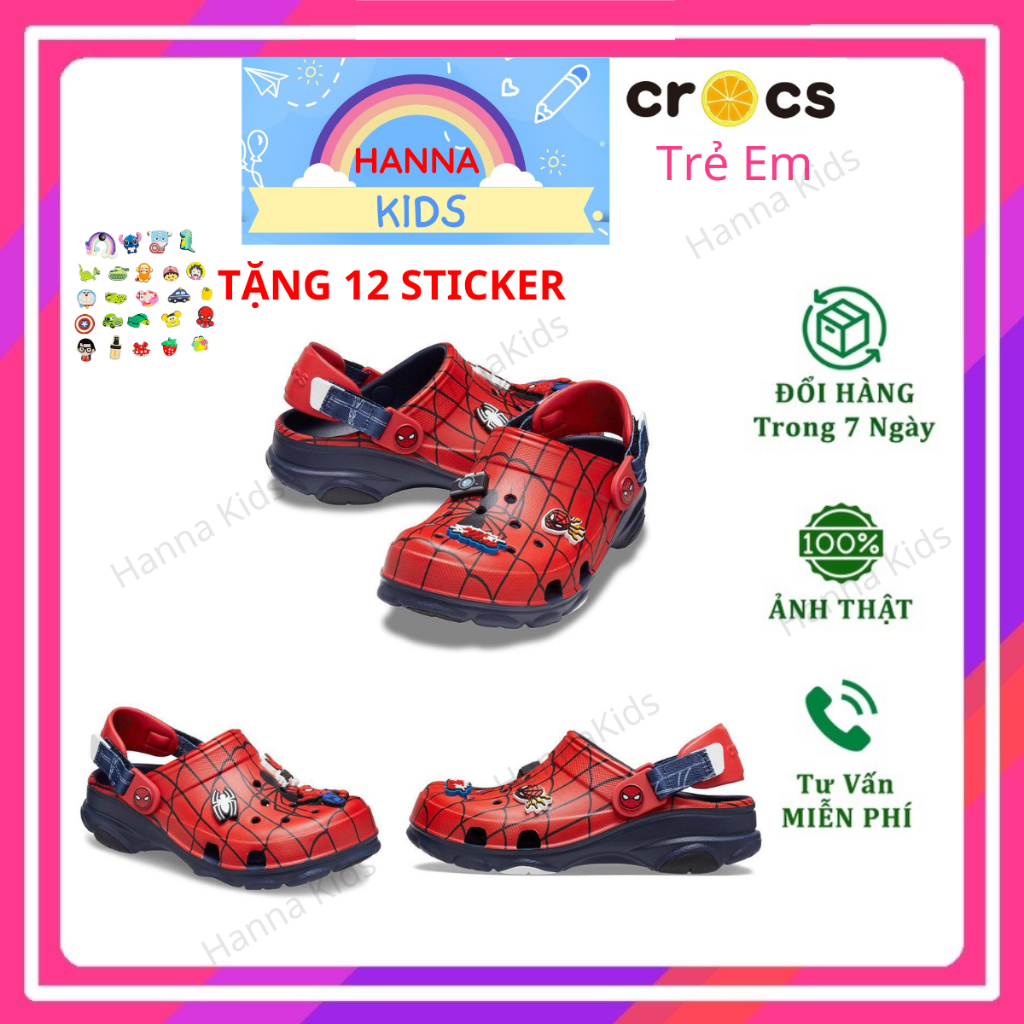 Dép Cross Người nhện đỏ Spiderman cho bé trai trẻ em Sục Cros HannaKids giày xục Cros Classic Clog Kid Đủ Size Tuổi
