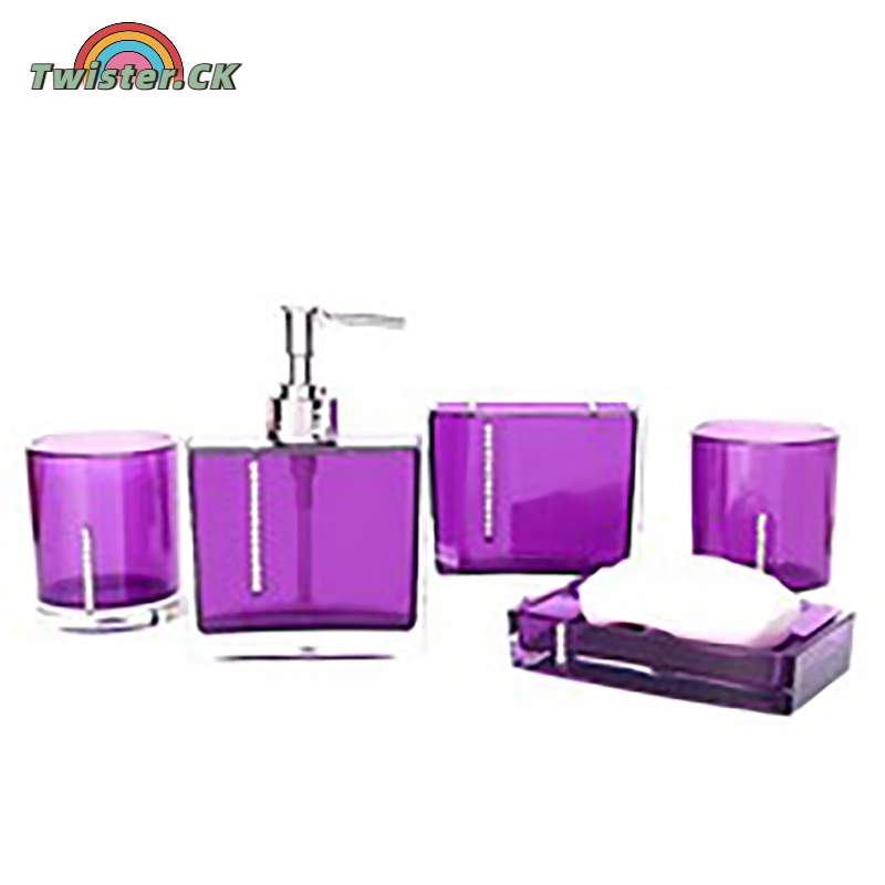 Bathroom Accessories Set, 5-Piece Acrylic Bathroom Accessory Sets Complete With Lotion Bottle, Soap Dish, Toothbrush Holder, 2 Toothbrush Cup ราคา 744 บาท*ส่งฟรี