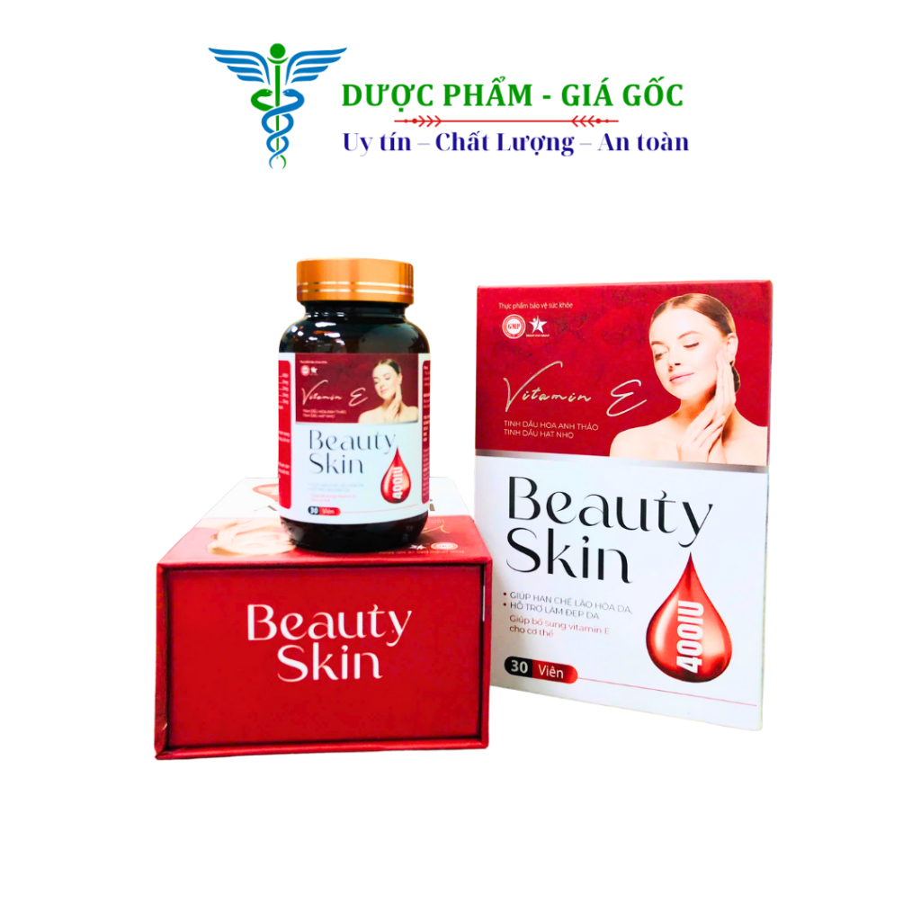 Viên Uống Đẹp Da Beauty Skin 400IU Vitamin E – Tinh Dầu Hoa Anh Thảo & Hạt Nho – Hộp 30 viên