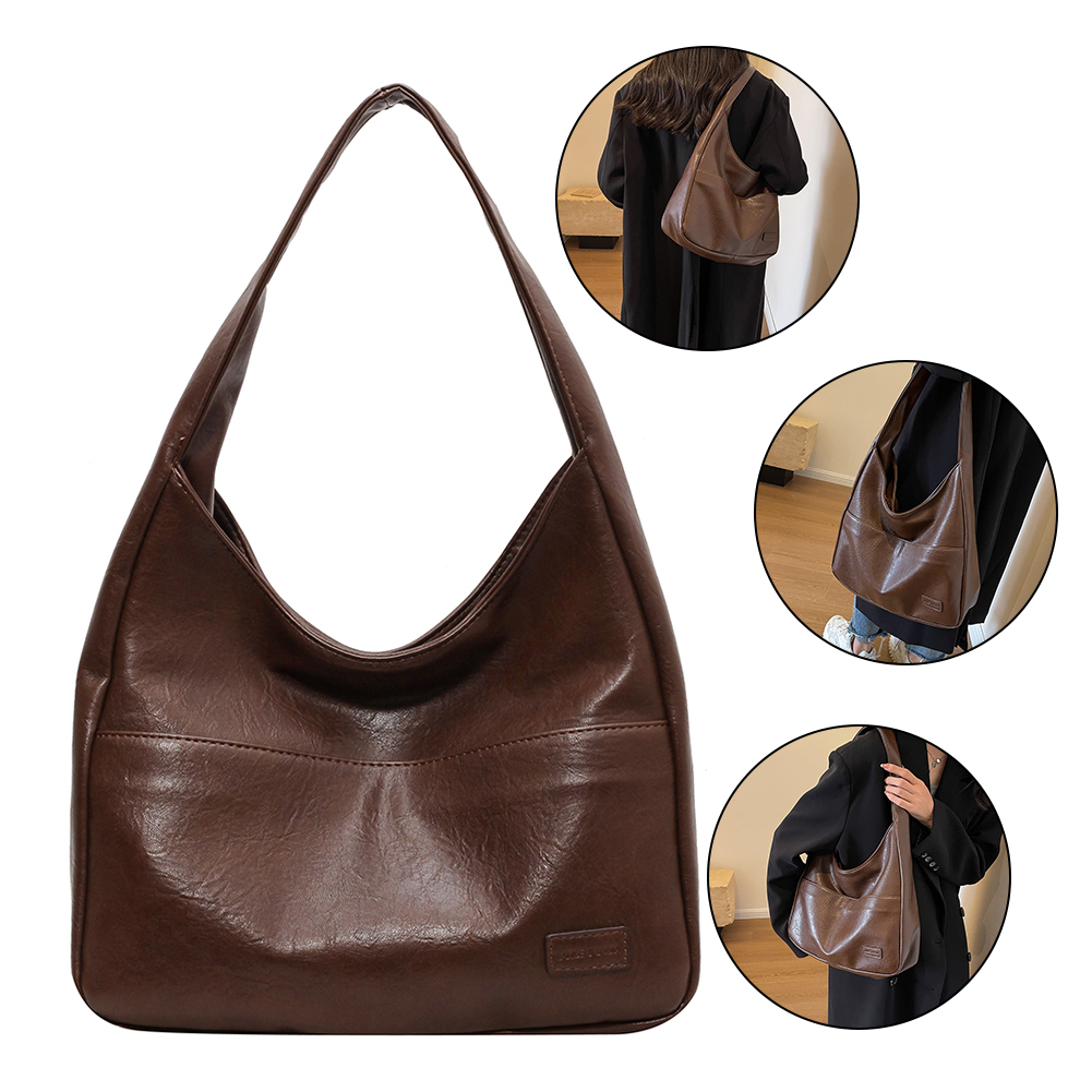 8TH Women Leather Shoulder Bag Big Capacity Retro Tote Handbag Trendy Soft Satchel Bag Retro Hobo Bag Outdoor Travel Bag