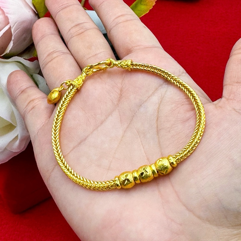nirichstore gold bracelet, weight 2 salung, four pillars pattern, decorated with a jar, size 3.5 mm, cloned gold 0332 ราคา 637 บาท*ส่งฟรี