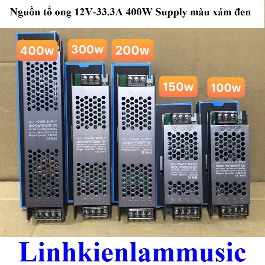 Nguồn Tổ Ong Supply Màu Xám đen 12V-33.3A 400W/ 12V-25A 300W/ 16A 200W/ 12.5A 150W/ 8.3A 100W. LMS Giá 200,681 Đồng*Miễn phí vận chuyển