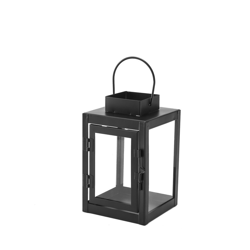 Wind-proof Iron Wind Lamp Black Handheld Lantern Candle Stand Simple Wrought Iron Outdoor Hanging Lantern Wedding Decor